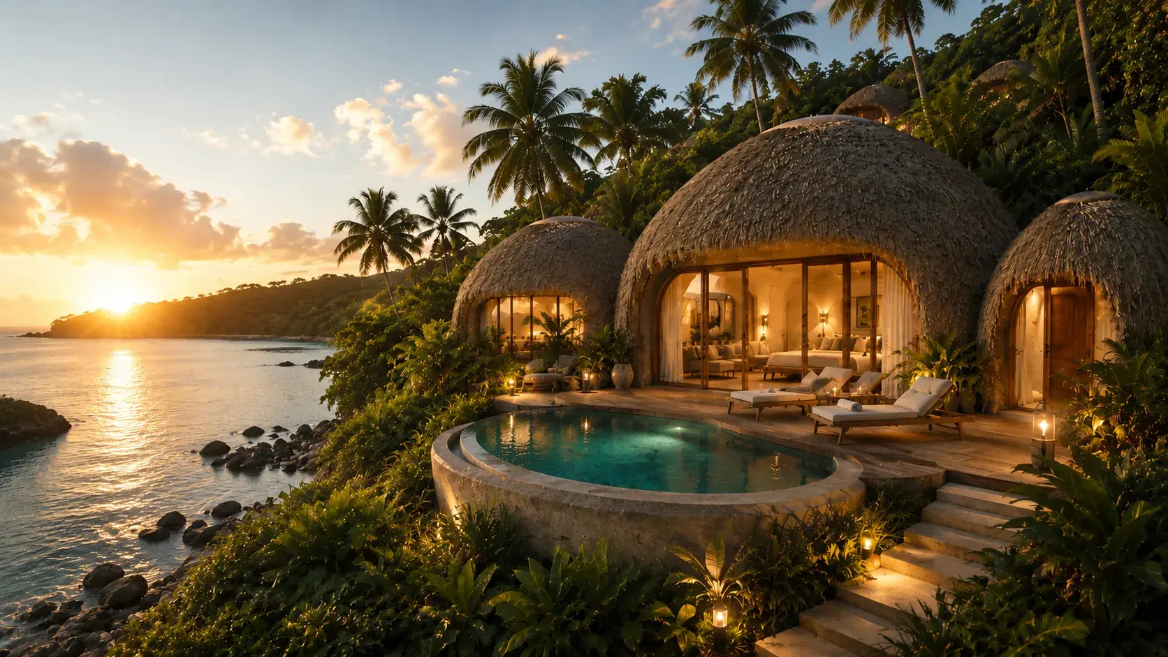 A Bubble Villa at The Island, Palawan, above the water at sunset